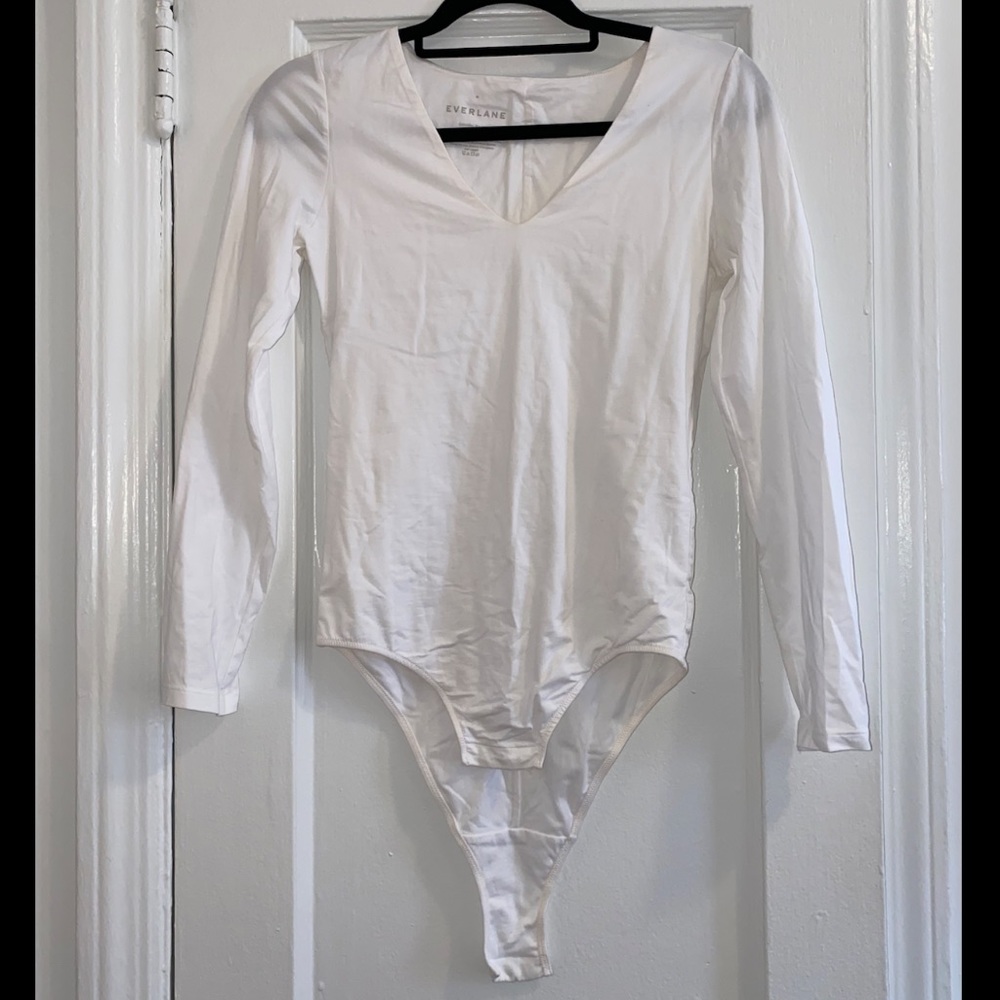 Everlane White V-neck Stretchy Bodysuit